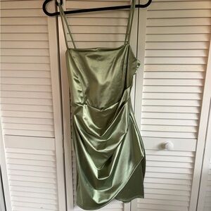 Windsor Satin Mini Dress in Sage Green